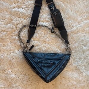 Prada Triangle Leather Shoulder Bag & Chain